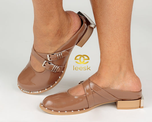 LEESK Siena Buckle Mule – Mocha Patent (Zamanje)
