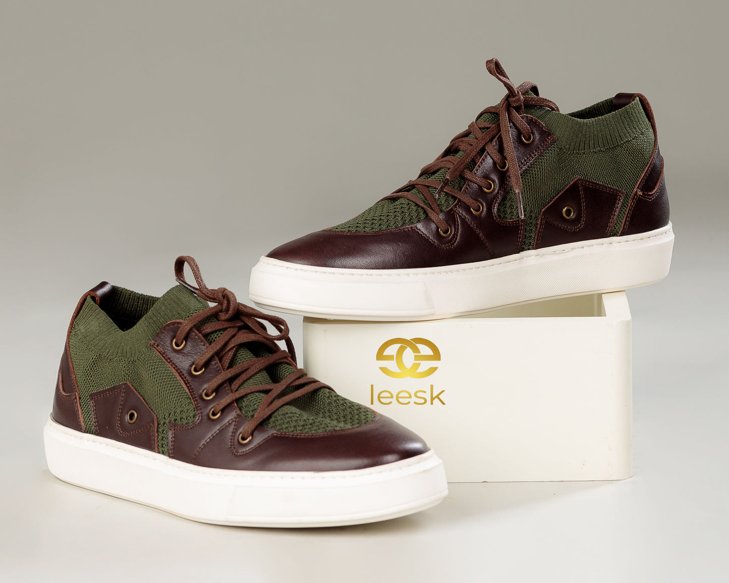 Men’s Brown Leather & Knit Sneakers (B Mahlangu)
