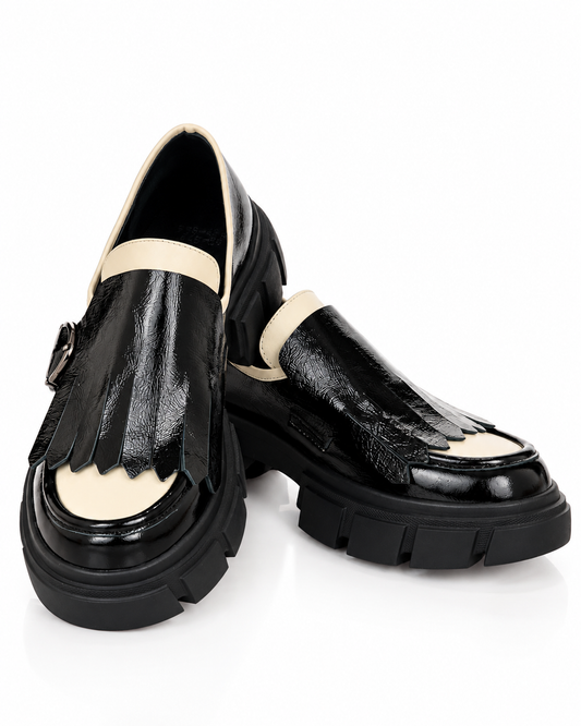 LEESK Fringed Horsebit Loafers ,Loafers Black & Ivory(Ledwaba)