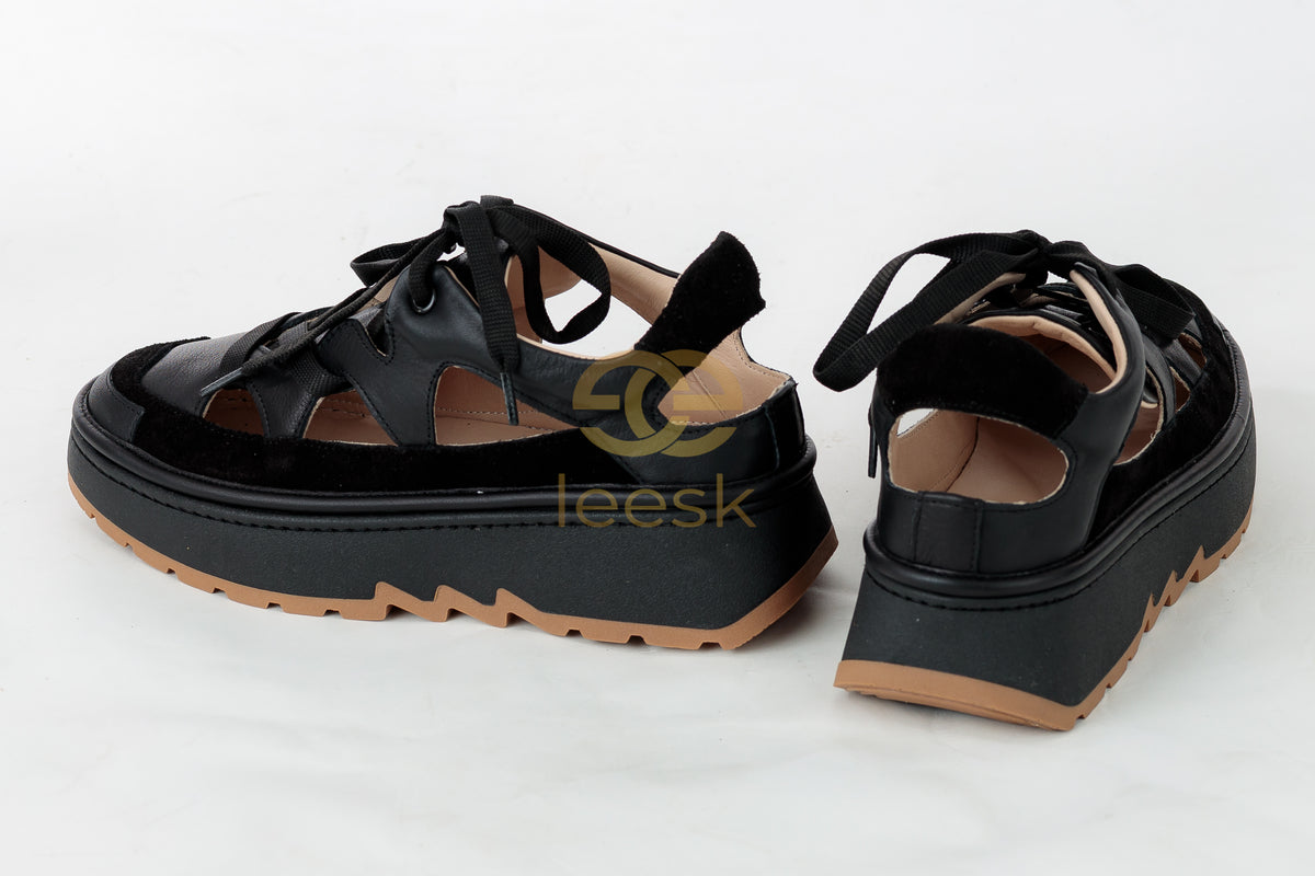 LEESK Noir Escape — Black Platform Sneaker Sandal