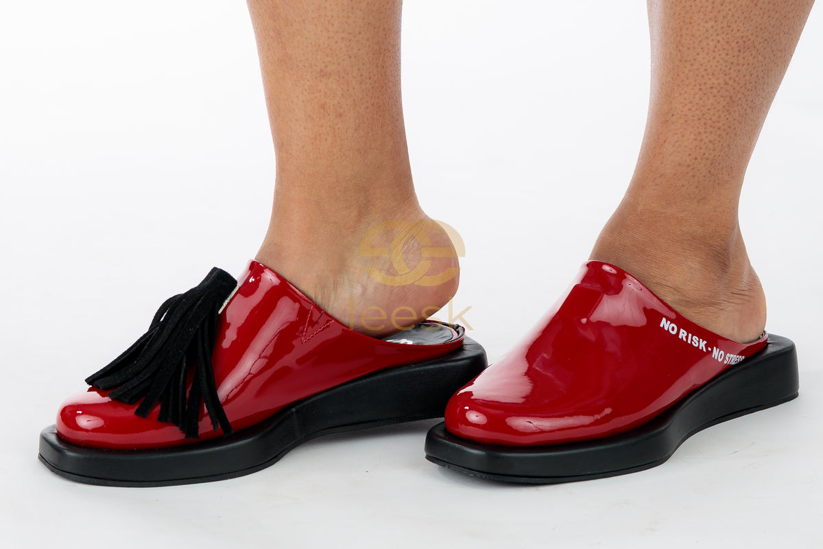 LEESK Ruby — Red Patent Tassel Mule