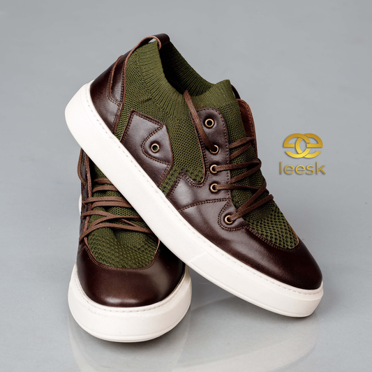 Men’s Brown Leather & Knit Sneakers (B Mahlangu)