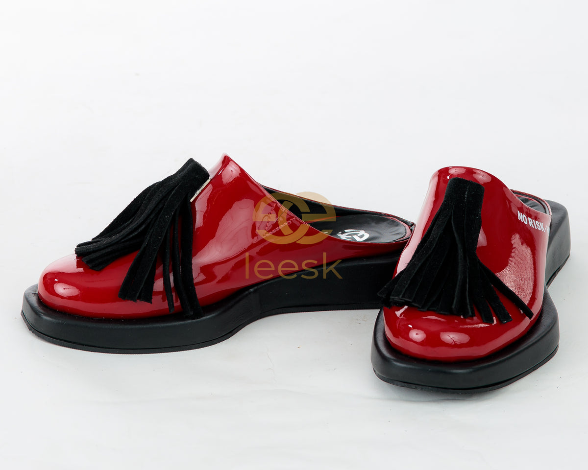 LEESK Ruby — Red Patent Tassel Mule