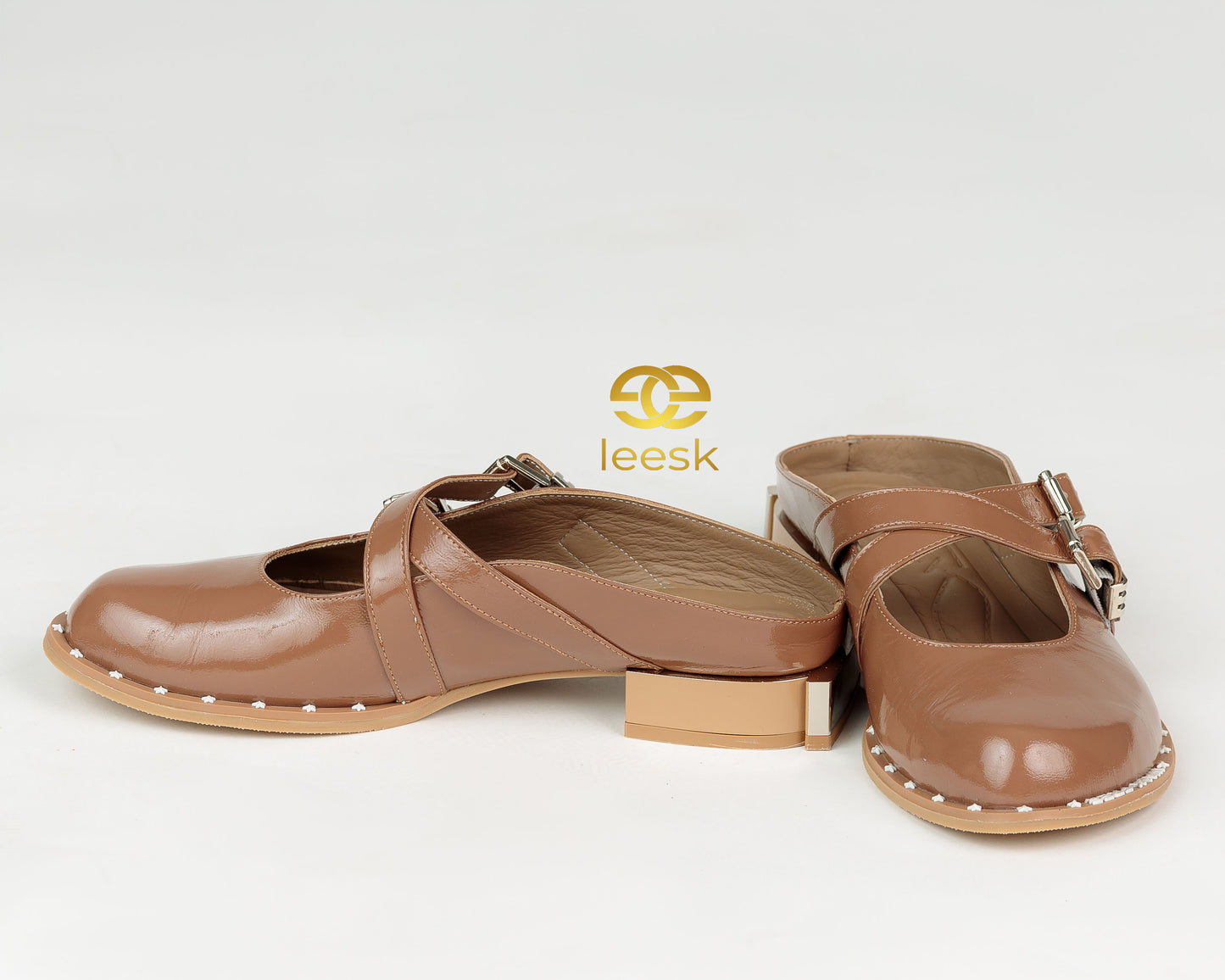 LEESK Siena Buckle Mule – Mocha Patent (Zamanje)