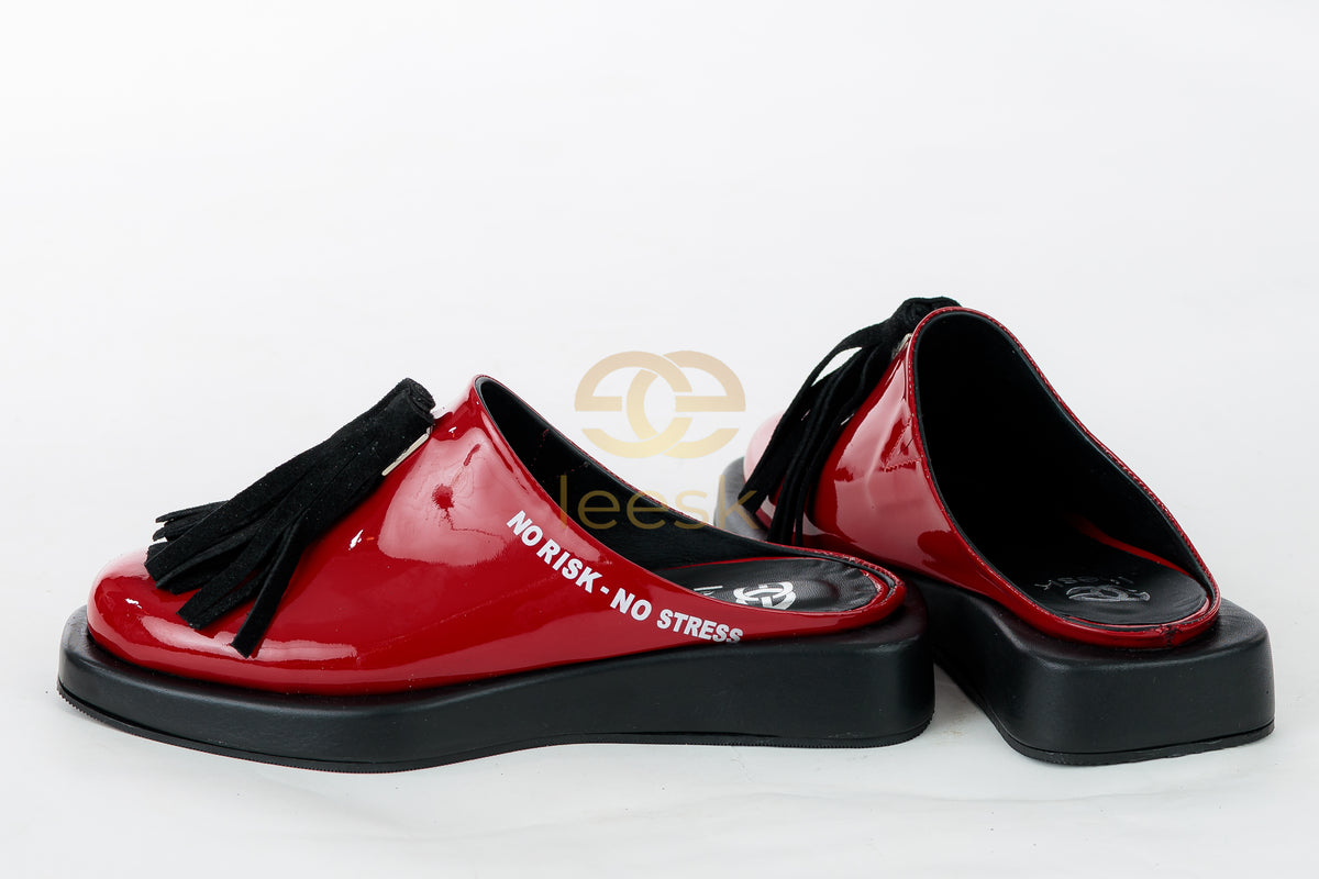 LEESK Ruby — Red Patent Tassel Mule