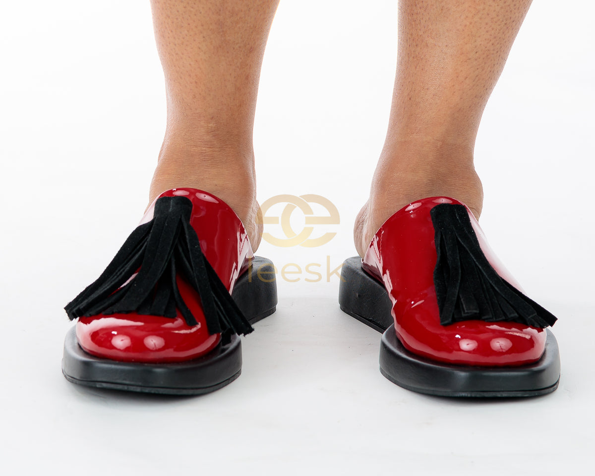 LEESK Ruby — Red Patent Tassel Mule