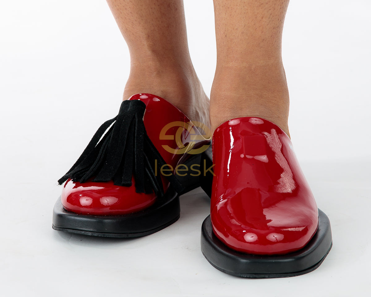 LEESK Ruby — Red Patent Tassel Mule