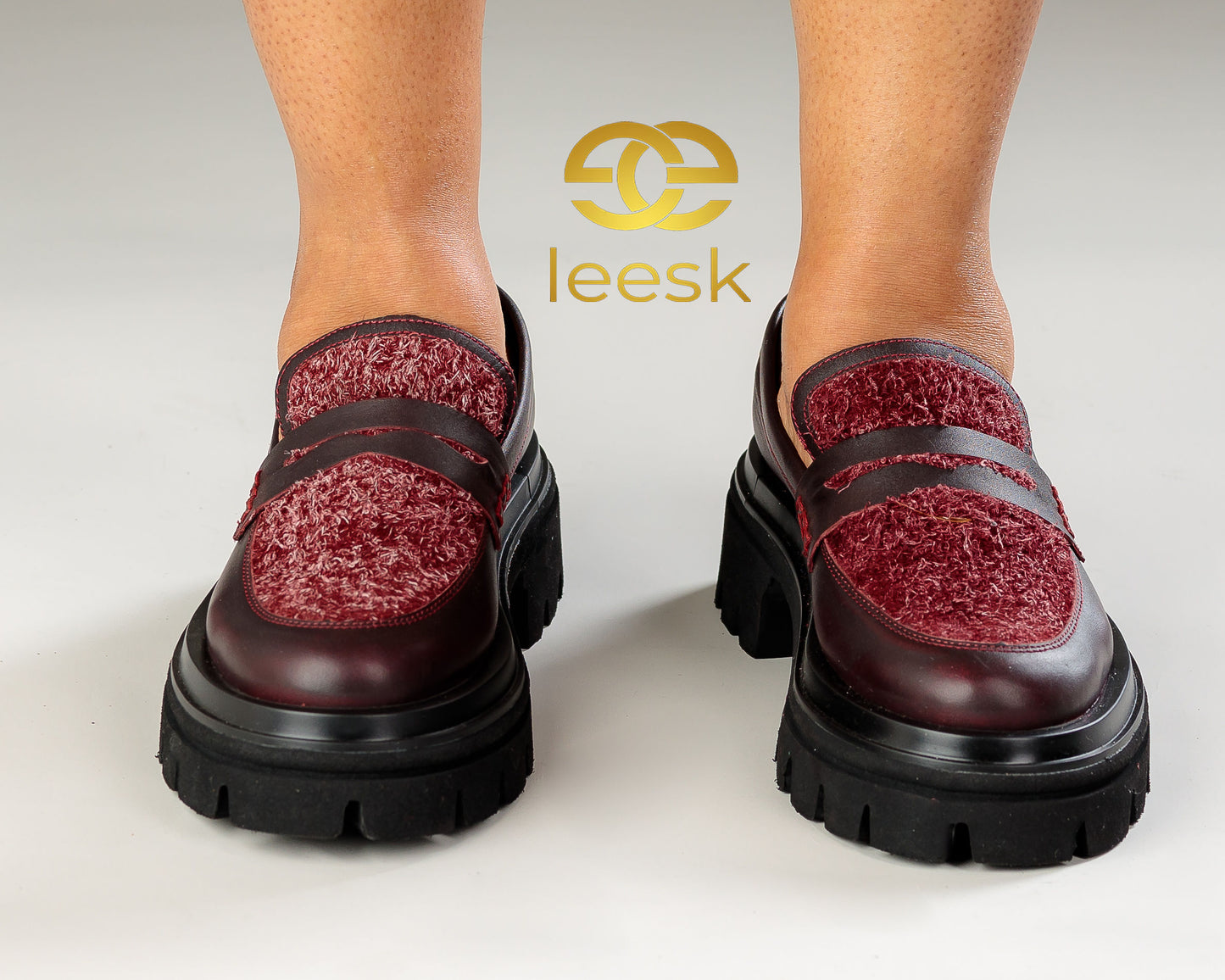 LEESK Textured Bordeaux Loafers (Lindz)