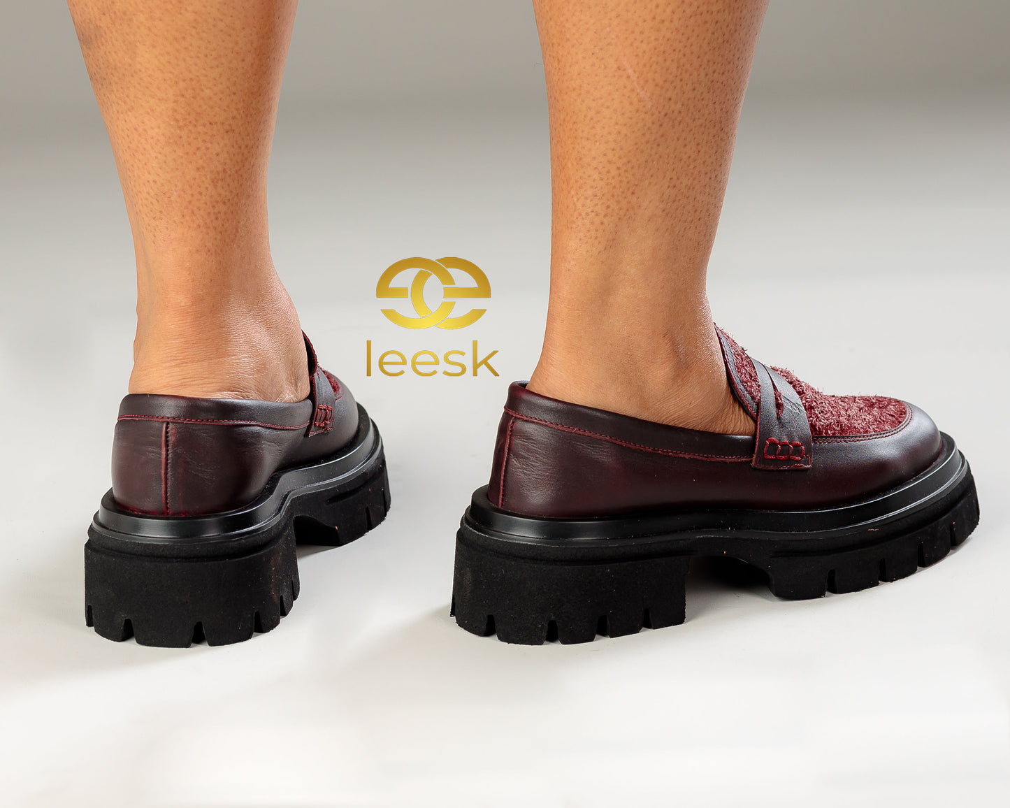 LEESK Textured Bordeaux Loafers (Lindz)