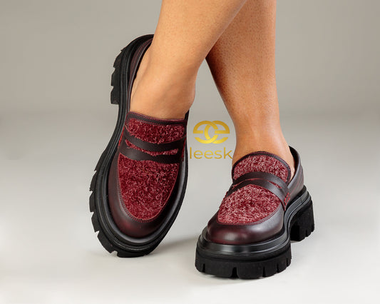 LEESK Textured Bordeaux Loafers (Lindz)