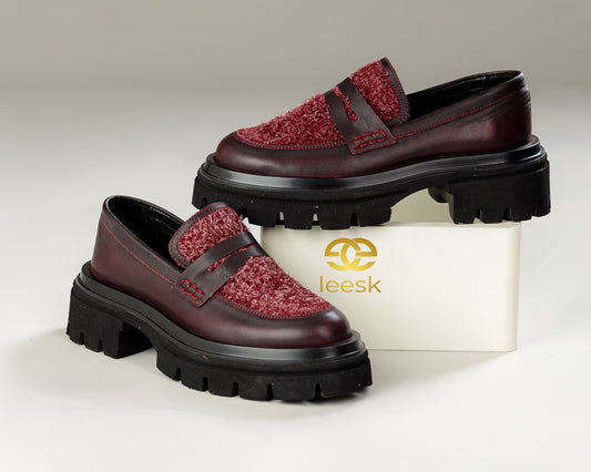 LEESK Textured Bordeaux Loafers (Lindz)
