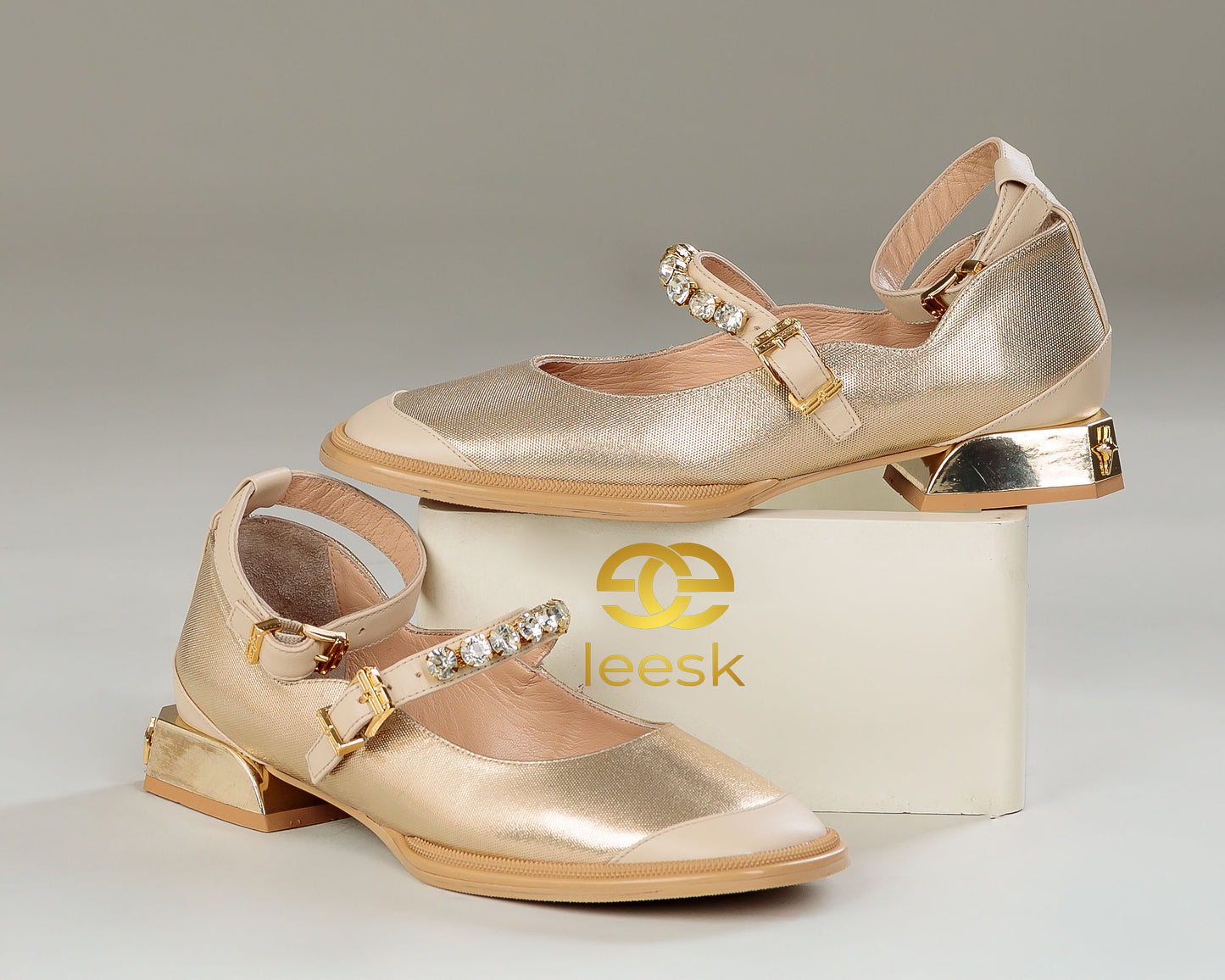 LEESK Celeste Crystal Mary Jane shoes (Gold Ballerina)