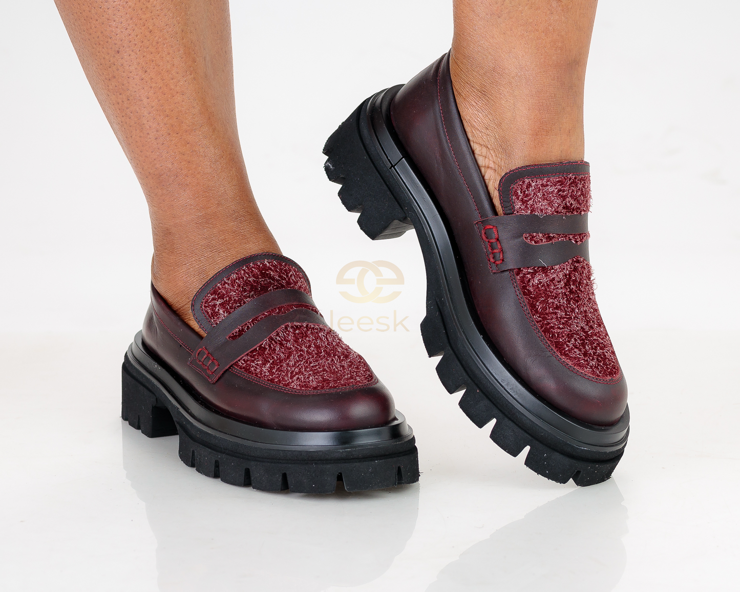 LEESK Textured Bordeaux Loafers (Lindz)