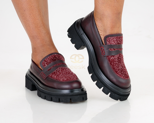 LEESK Textured Bordeaux Loafers (Lindz)