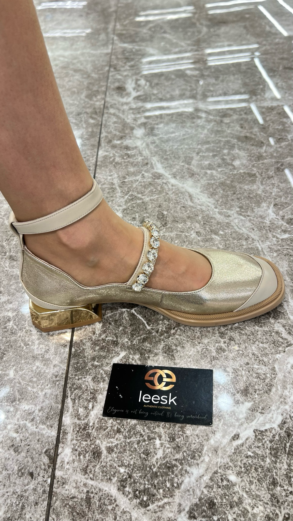 LEESK Celeste Crystal Mary Jane shoes (Gold Ballerina)