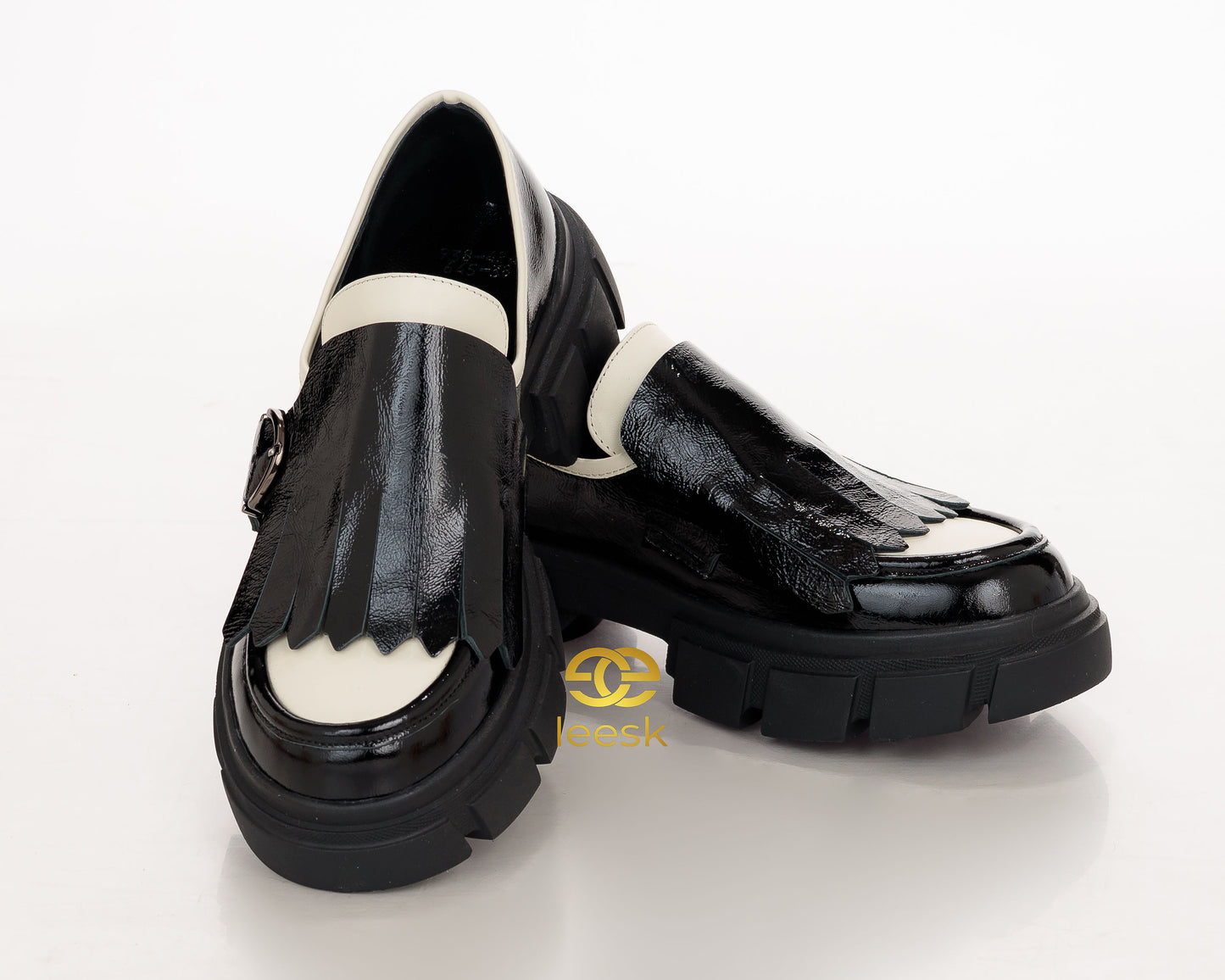 LEESK Fringed Horsebit Loafers ,Loafers Black & Ivory(Ledwaba)