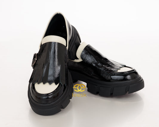 LEESK Fringed Horsebit Loafers ,Loafers Black & Ivory(Ledwaba)