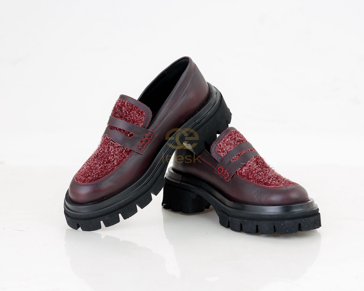 LEESK Textured Bordeaux Loafers (Lindz)