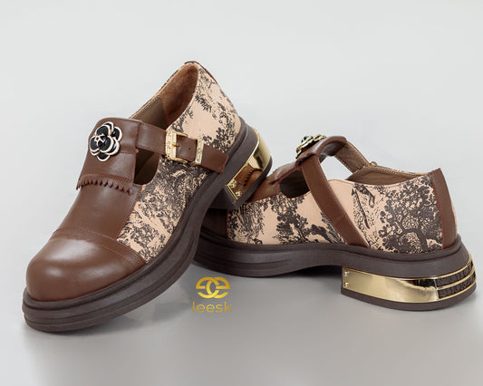 Floral buckle Mary Jane brown shoes(Nthabeleng)