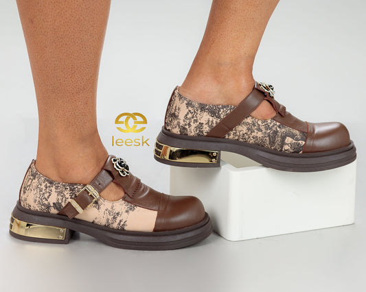 Floral buckle Mary Jane brown shoes(Nthabeleng)