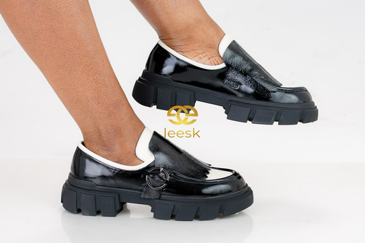 LEESK Fringed Horsebit Loafers ,Loafers Black & Ivory(Ledwaba)
