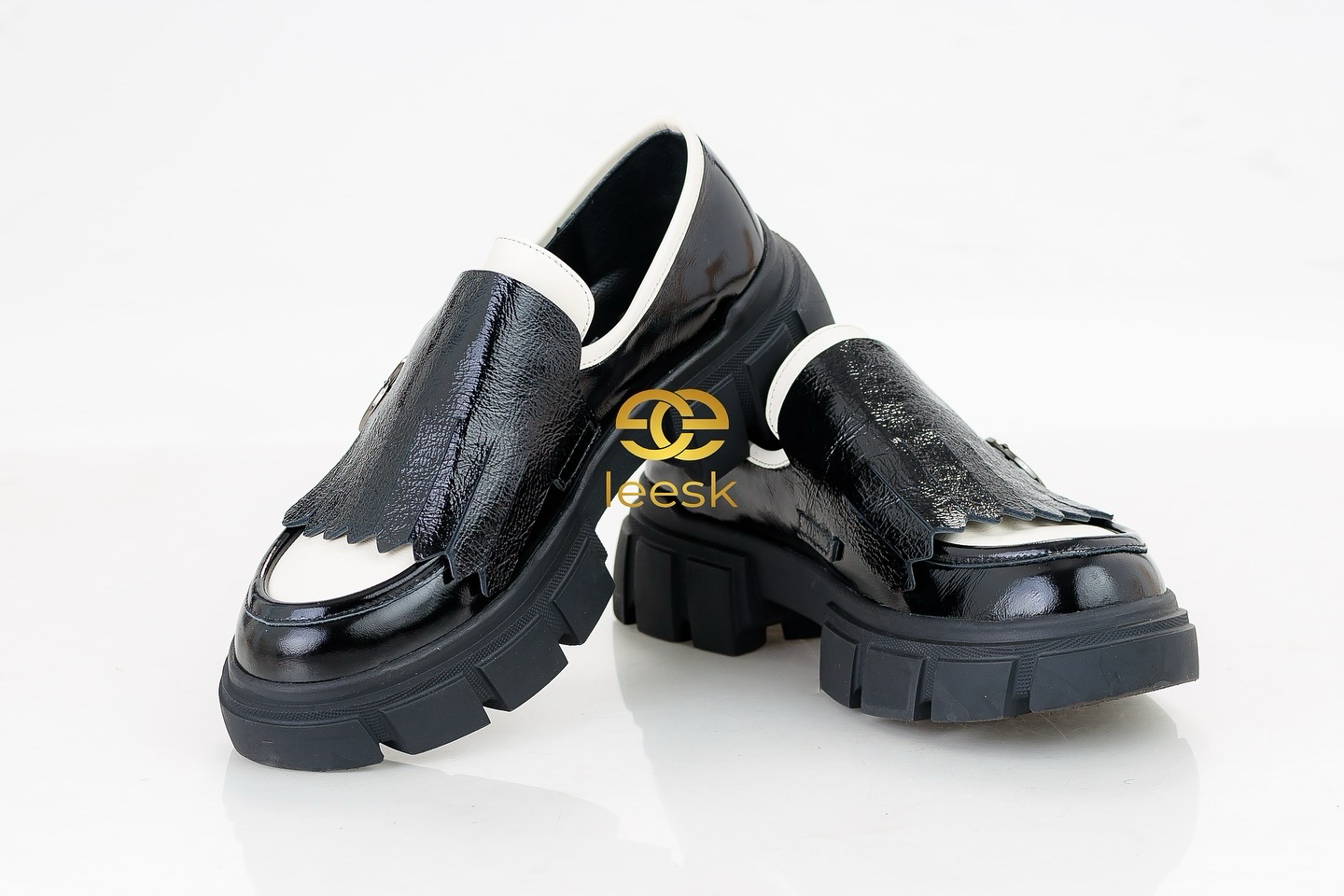 LEESK Fringed Horsebit Loafers ,Loafers Black & Ivory(Ledwaba)