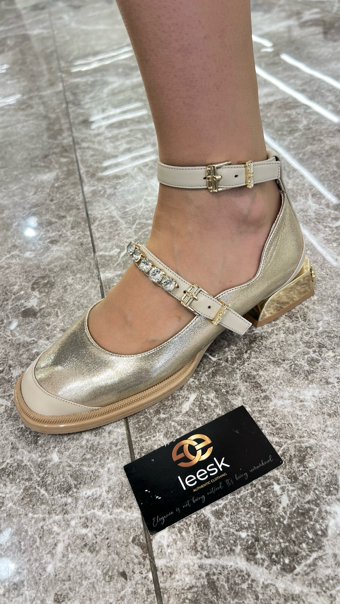 LEESK Celeste Crystal Mary Jane shoes (Gold Ballerina)